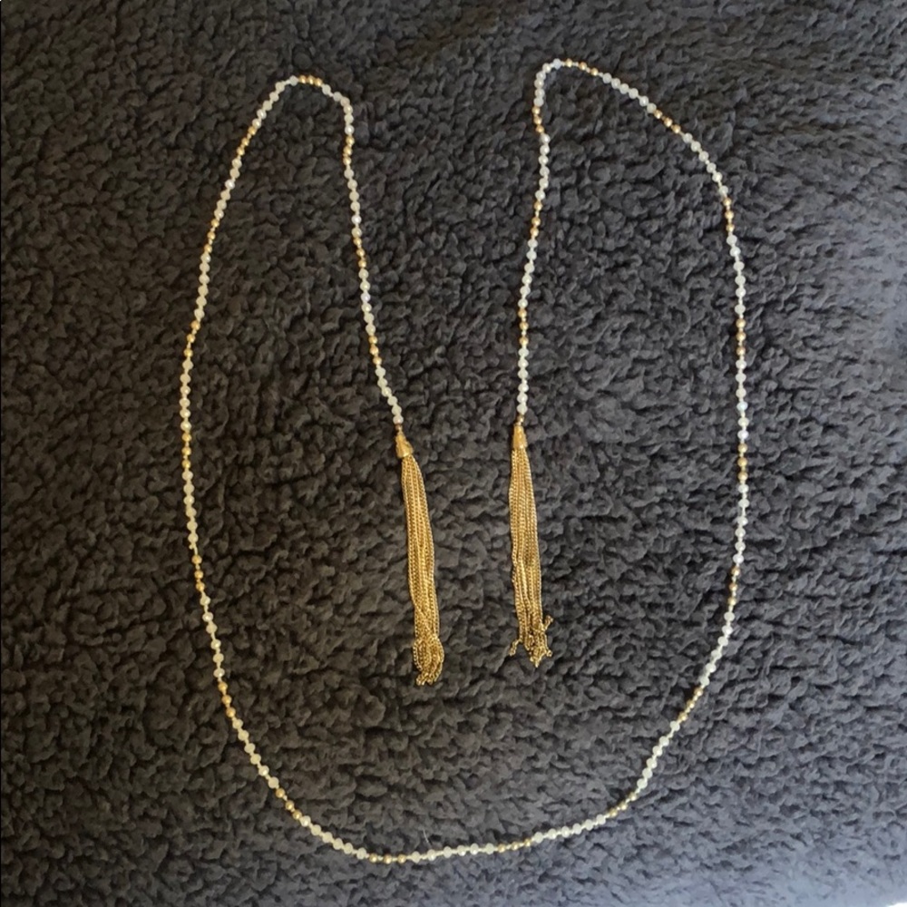 Gold and white beaded necklace